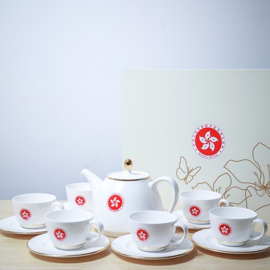 Bone China Tea set with HKSAR regional emblem (PRE-ORDER)